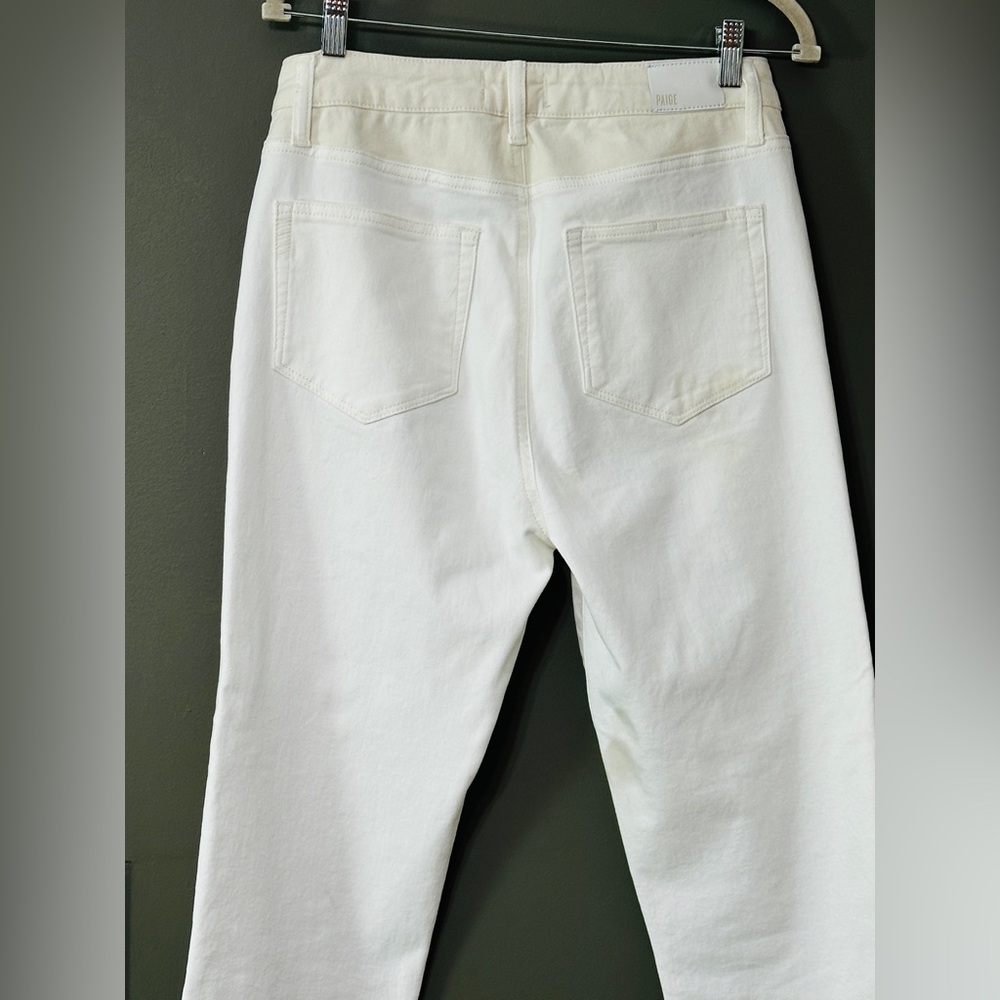 PAIGE Ecru Sunrise Stella Jean 2-panel 30 Fray Raw Hem Split Crop Straight Denim - Picture 10 of 16
